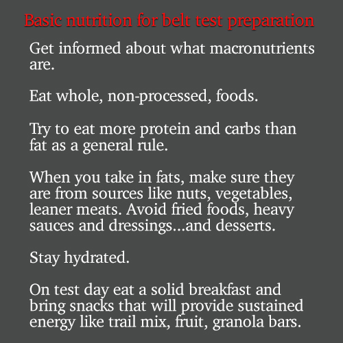 Nutrition tips for Krav Maga Belt Test Preparation.